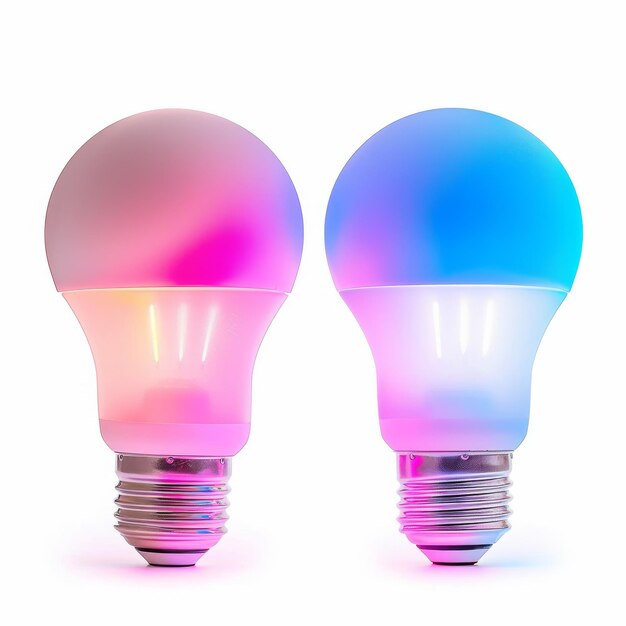 Photo smart light bulbs colorchanging isolated on white showcasing home ambiance control