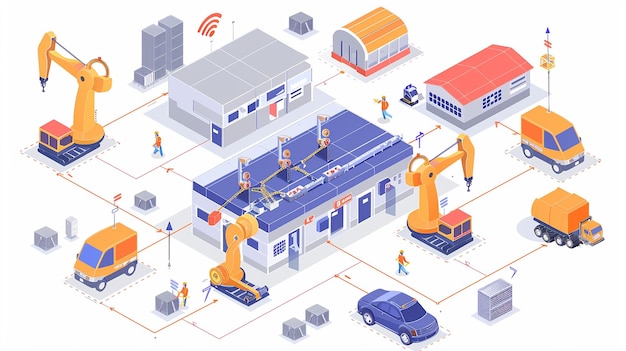 Smart Living Isometric manufacturing Wherehouse with Modern Technology