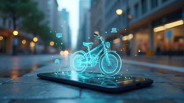 Photo a smart phone with a bike on it and a picture of a bike on the screen