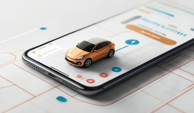 a smart phone with a car on the screen