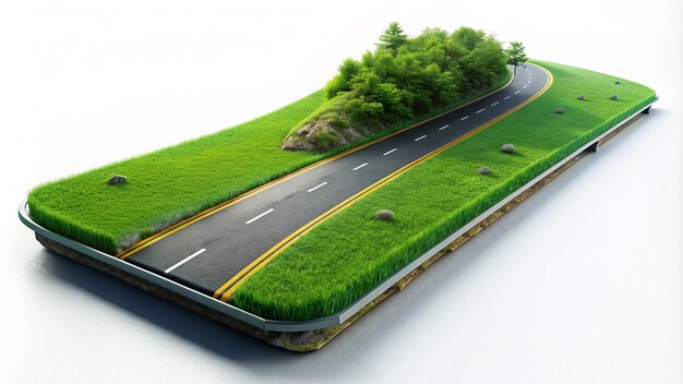 a smart phone with a picture of a road and trees on it