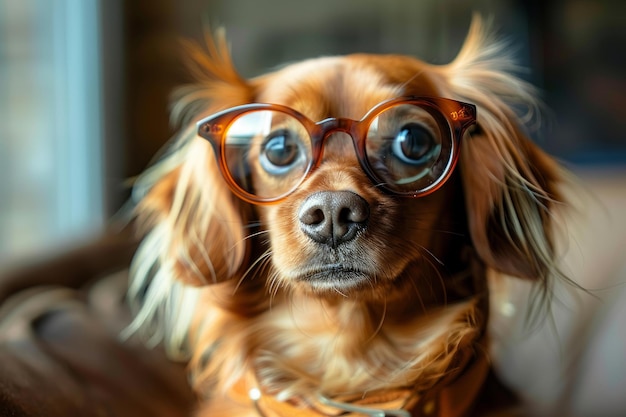 Smart pooch dog wearing glasses