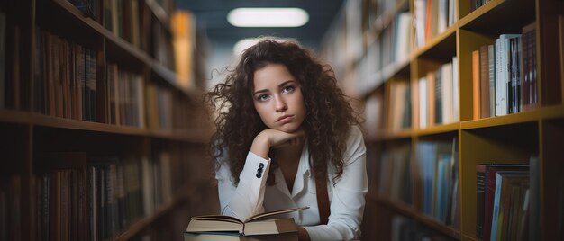 Smart Pretty Creative Girl Student Holding Book Sitting