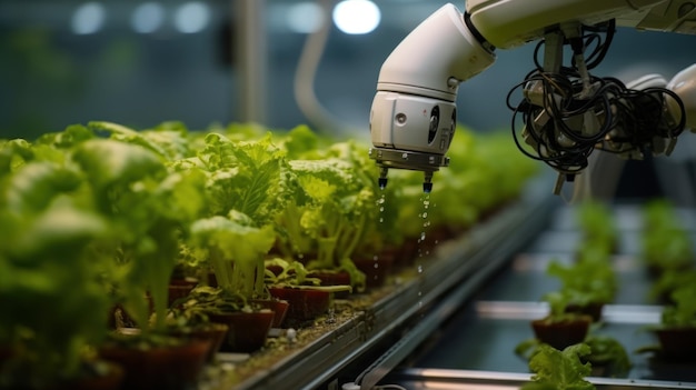 Smart robotic arms in hydroponic greenhouses for farmers in agriculture of the future automation technology and growth observation Autonomous farming with robotic harvesting and 5G connectivity