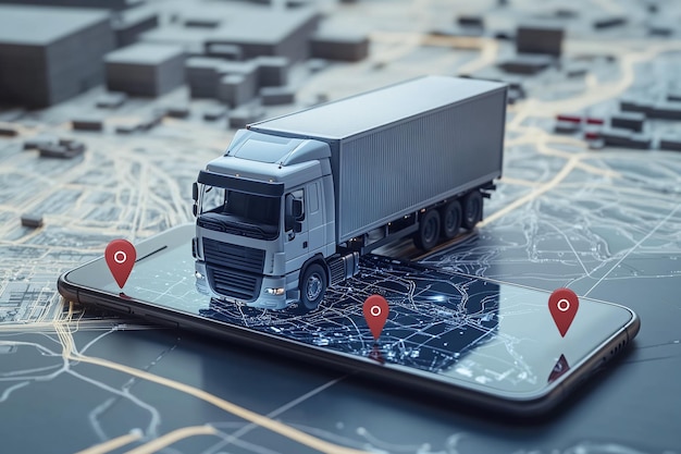 Photo smart trucking and logistics technology gps tracking and route optimization for efficient freight