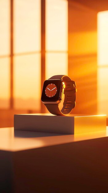 Smart watch display under the sunset