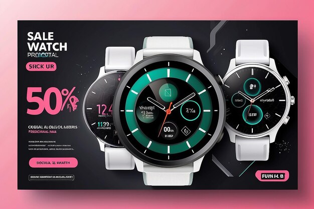 Photo smart watch product sale and promotional social media post ad banner template design