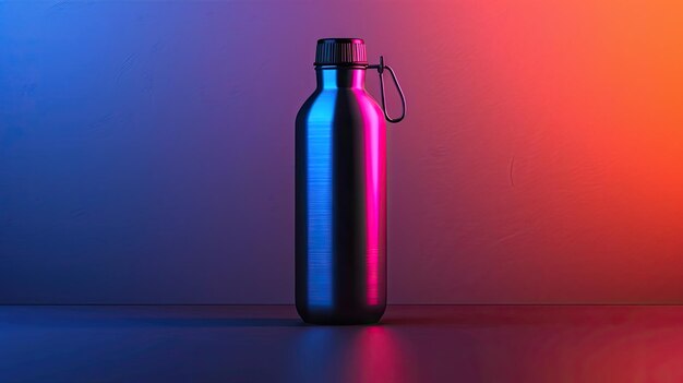 Smart water bottle tracking hydration and reminding the user to drink through a mobile app solid color background 4k ultra hd