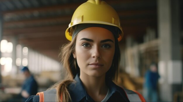 A smart young female on a construction site Generative AI