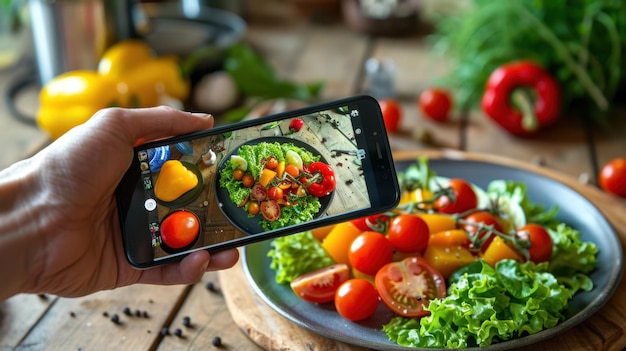 Photo the smartphone capturing salad