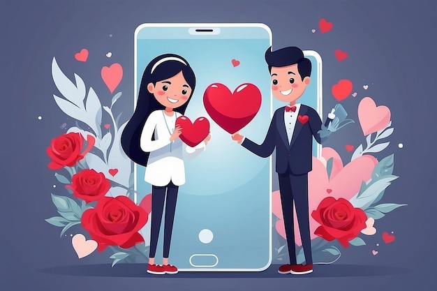 smartphone Couple marry valentine day concept vector illustrationvector illustration