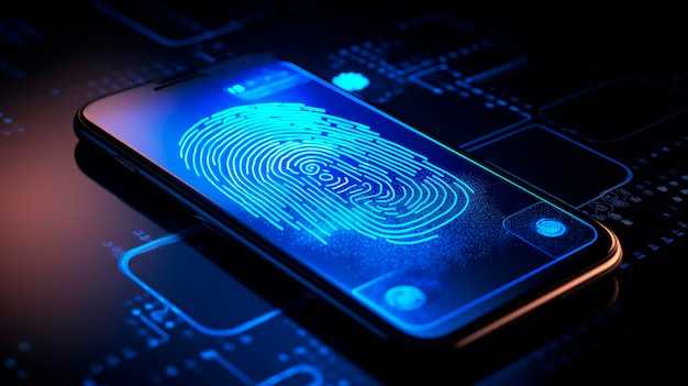 Smartphone digital identity and cybersecurity concept Finger print and Twofactor authentication