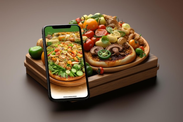 Photo smartphone displaying a food delivery app with a minimalistic interface generative ai