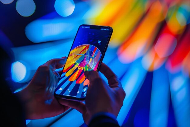 Smartphone Displaying Vibrant Colors Amidst a Dark Background