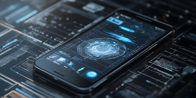 Smartphone featuring a futuristic holographic display