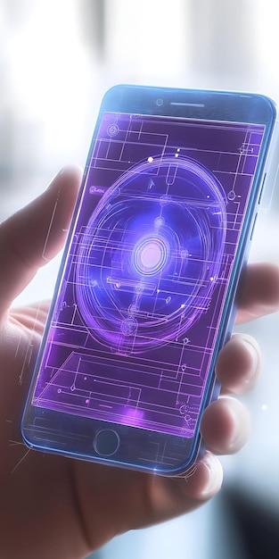 Photo smartphone featuring a futuristic holographic display