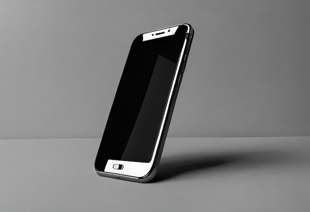 A smartphone is on a table The background is black suitable for advertising 1