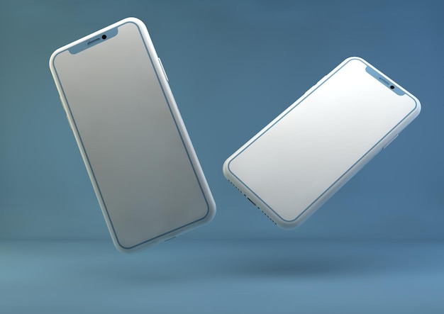 smartphone mockup 3d rendering on the blue background