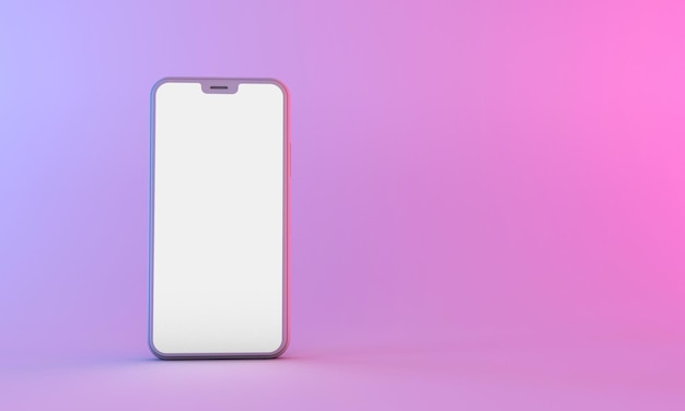 Smartphone mockup with blank white screen with neon lighting d render