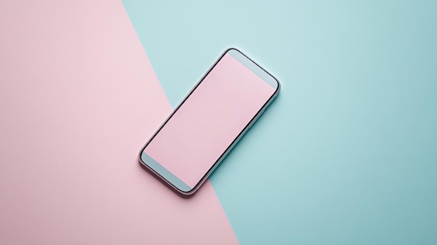 Photo smartphone on pink and blue background