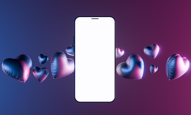 Smartphone Screen with Heart Balloons