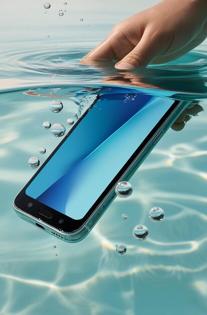 smartphone submerged in clear water