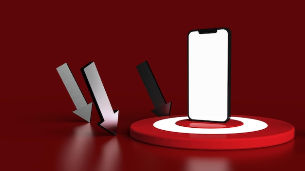 Smartphone on the target in red background 3D Illustration