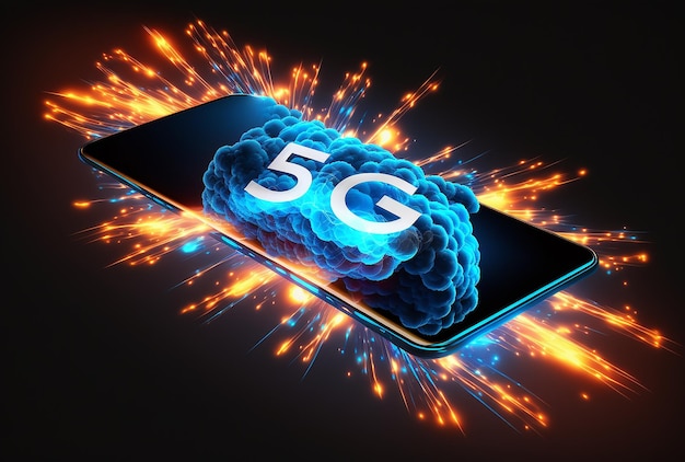 Photo smartphone with 5g symbol on dark background generative ai