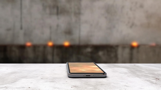 Smartphone with blank screen on concrete wall backgroundgenerative ai