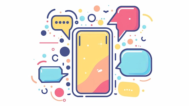 Photo smartphone with chat bubbles and colorful background