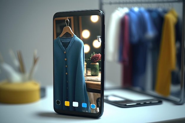 A smartphone with a dress on the screen