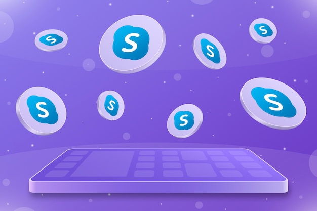 Smartphone with flying round skype logo icons 3d