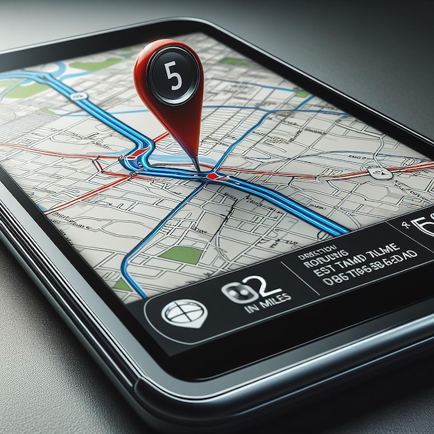 Smartphone with map 3D Map pins GPS navigator pin checking points