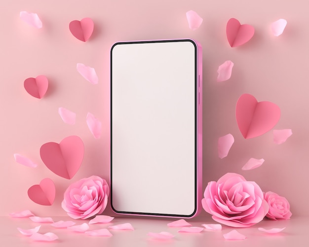 Smartphone with pink valentine decoration.