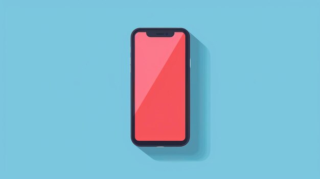 Photo smartphone with red screen and long shadow on blue background