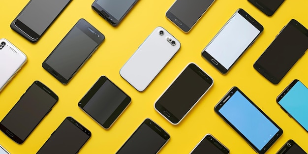 Smartphones on Light Yellow Background