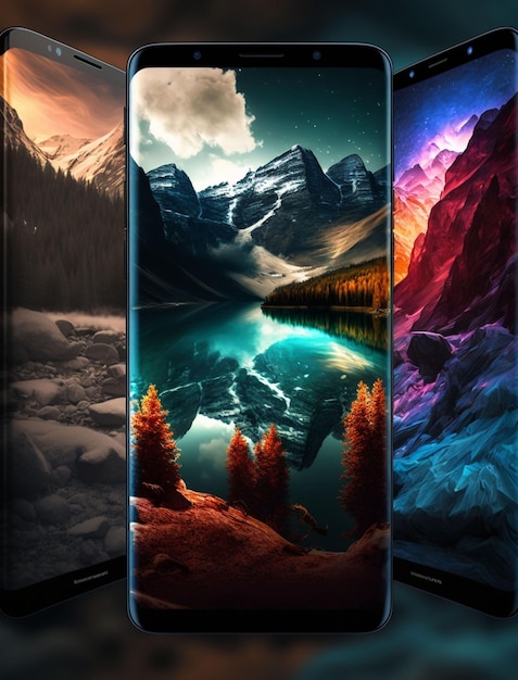 Smartphones with screensavers of beautiful nature