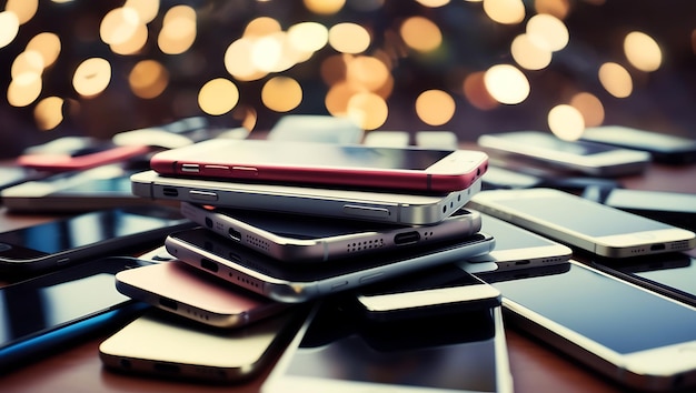 Photo smartphones on wooden table