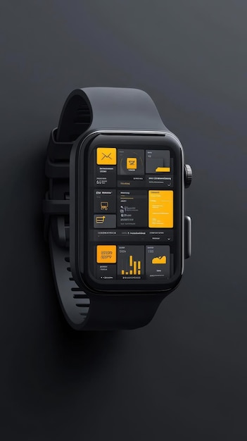 Photo smartwatch ui design with dark mode and yellow accents