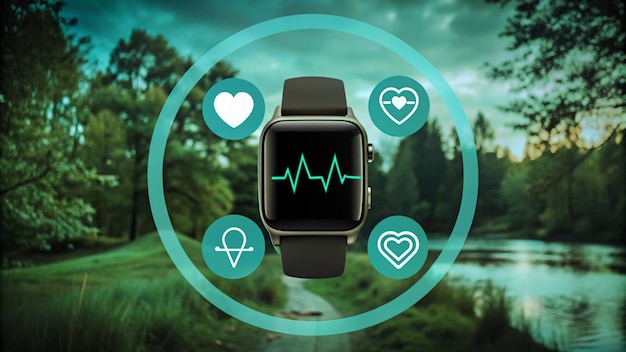 Photo smartwatch with heart rate monitor in a natural setting