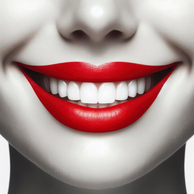 a smile with red lips on solid white background ai generative