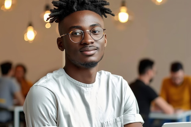 Smile young afro male student with eyeglasses in university