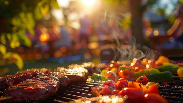 Smiles abound at outdoor barbecue on sunny day with sizzling grills