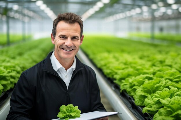 Smiley agronomist looking at camera with a clipboard