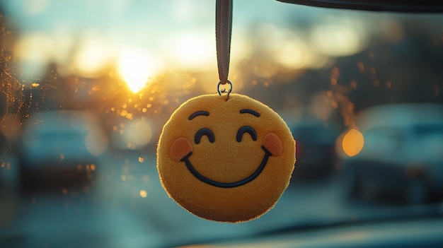 Photo smiley air freshener capturing joyful moments in the car