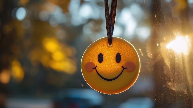 Photo smiley air freshener capturing joyful moments in the car