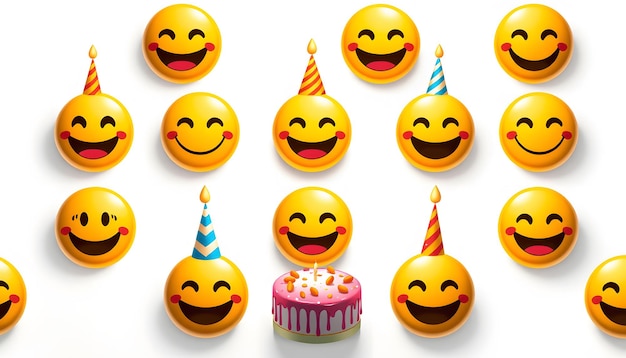 Smiley birthday emoji vector set Smileys emoticon birthday party icon collection isolated in white