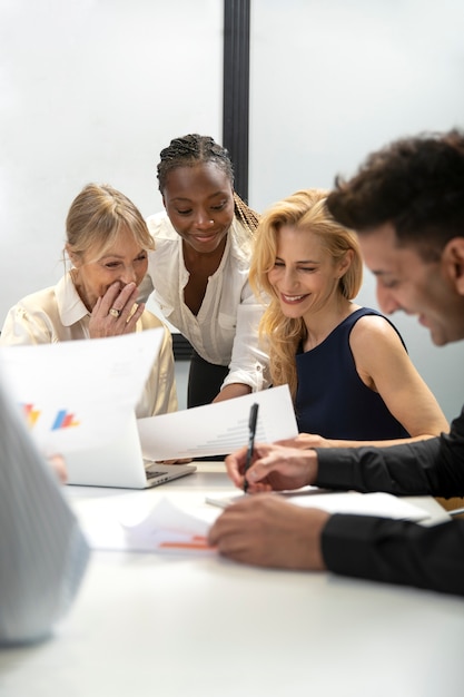 Smiley business people working together