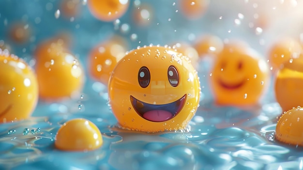 Photo a smiley face floating in water with a smile on it