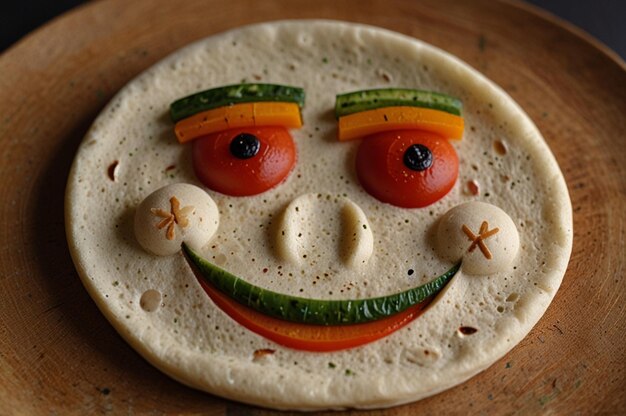 Photo smiley face food item chapati healthy food made of wheat flour and it is stuffed with vegetables